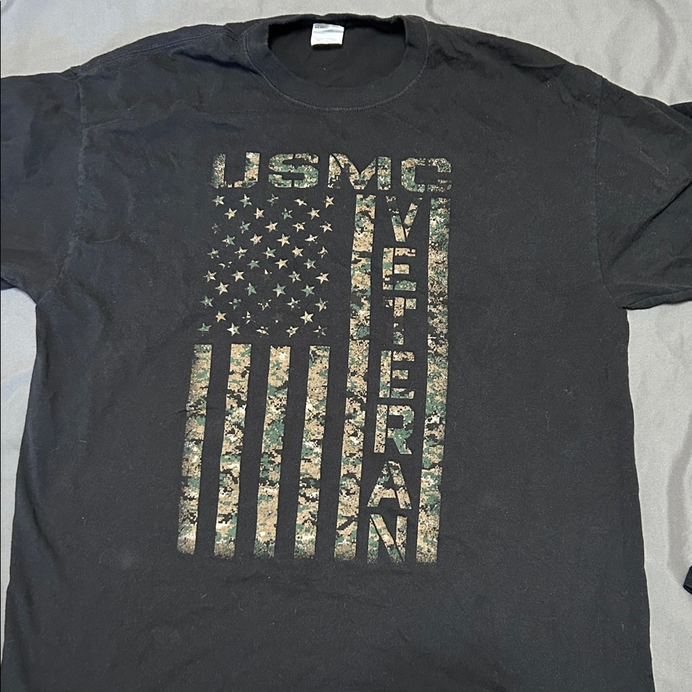 USMC Veteran Camo Flag Short Sleeve Tee - Black